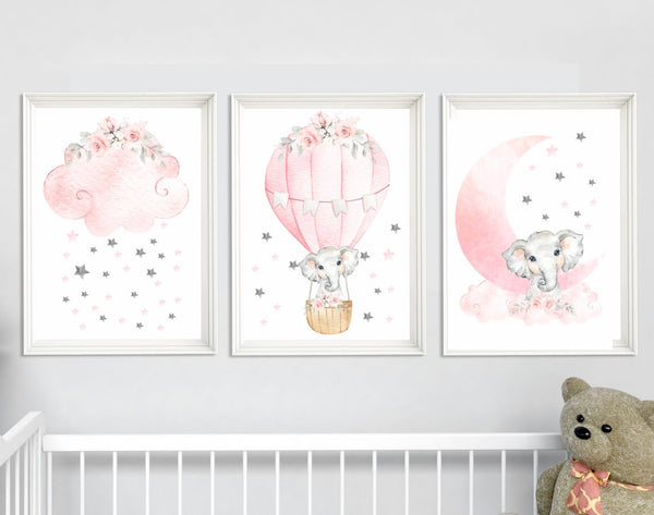 pink baby room wall prints elephant