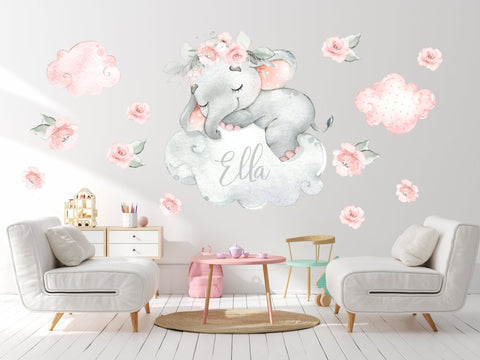 Watercolor Nursery Elephant Decal - Nursery Decals Wall Decor - Baby Room Decor Watercolor Elephant Wall Decal Sleeping Elephant Decal