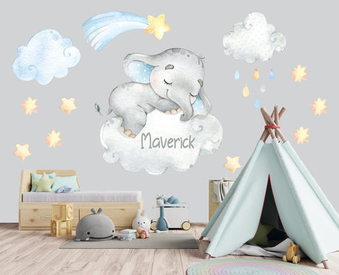 Elephant Nursery Wall Decal - Elephant Wall Sticker - Wall Decor - Baby Room Decor - Watercolor Elephant Wall Decal - Sleeping Elephant Decal