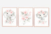 pink floral elephant wall print