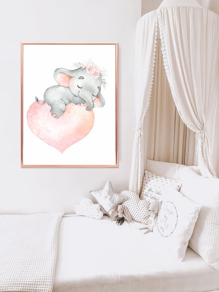 baby girls elephant heart wall print