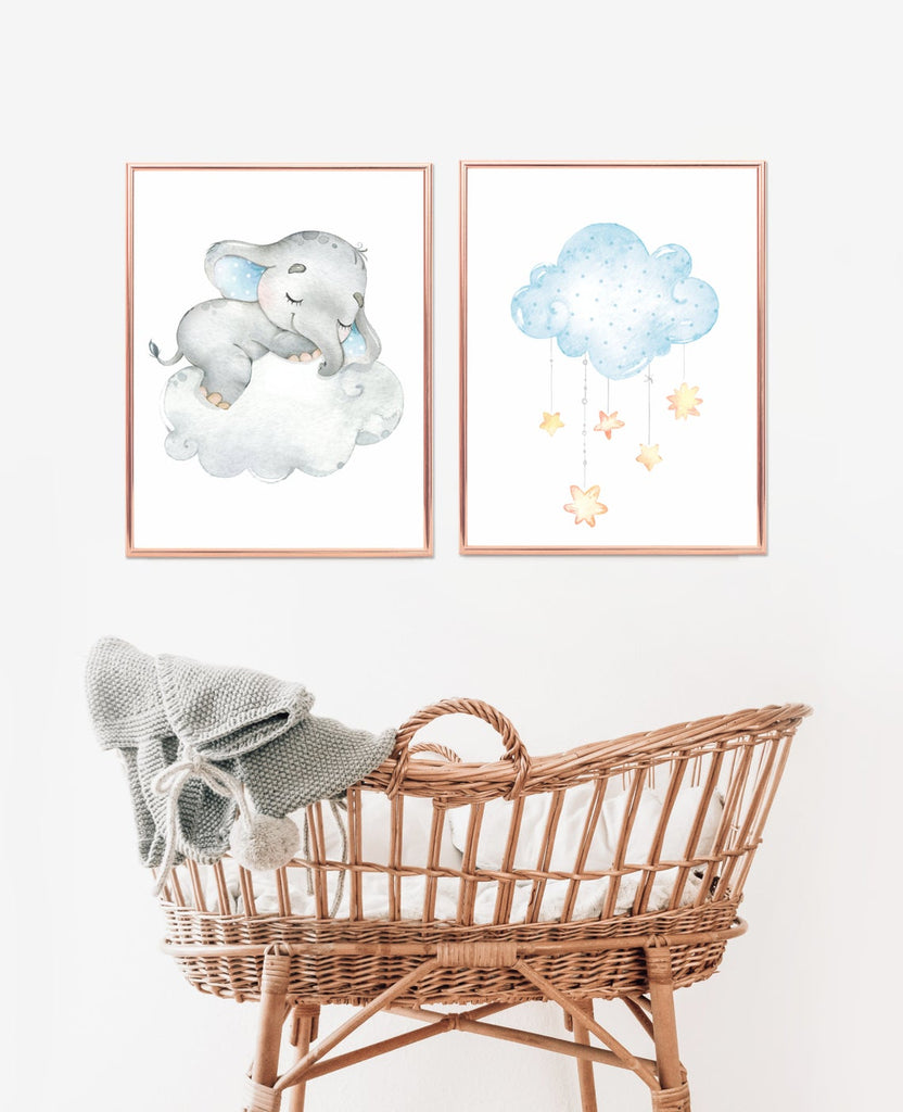 sleeping elephant baby nursery print
