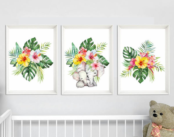 cute elephant plant wall prints