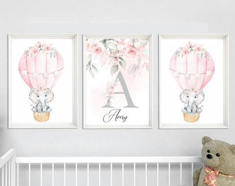 Nursery Hot Air Balloon Wall Art -  Nursery Wall Decor - Elephant Nursery Room