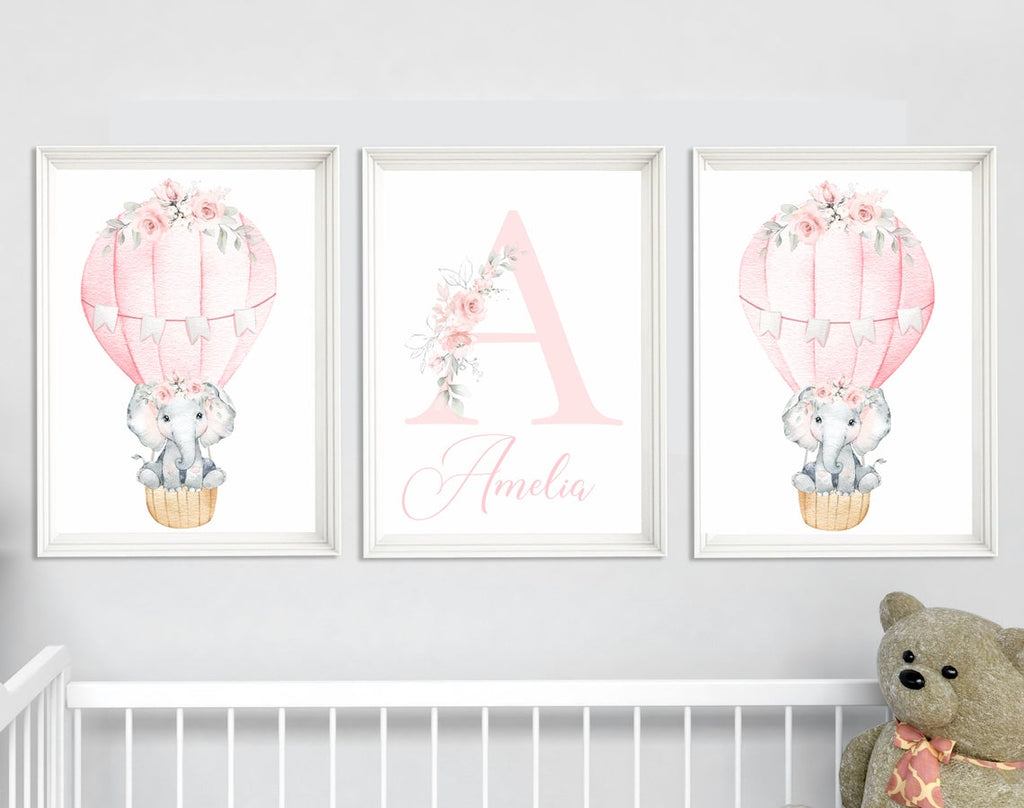 baby girls pink hot air balloon wall print