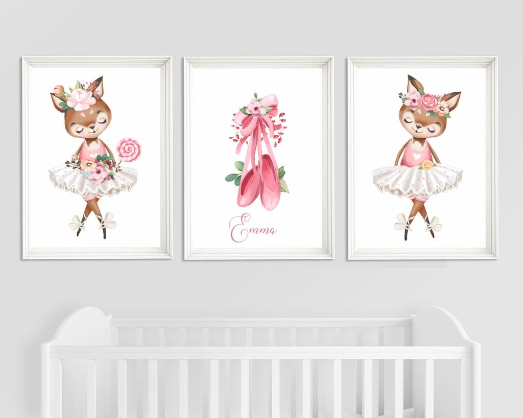 Nursery Wall Art Deer Ballerina - Girl Nursery Print - Monogrammed Name Prints