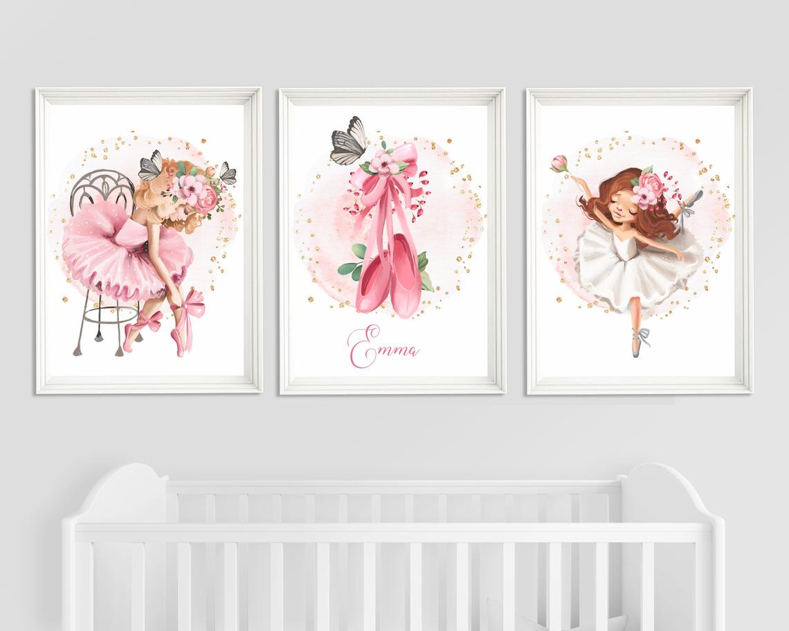 Set Of 3 Personalised Ballerina Nursery Prints – Swan Theme Wall Art