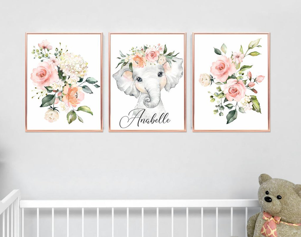 cute elephant monogrammed nursery prints