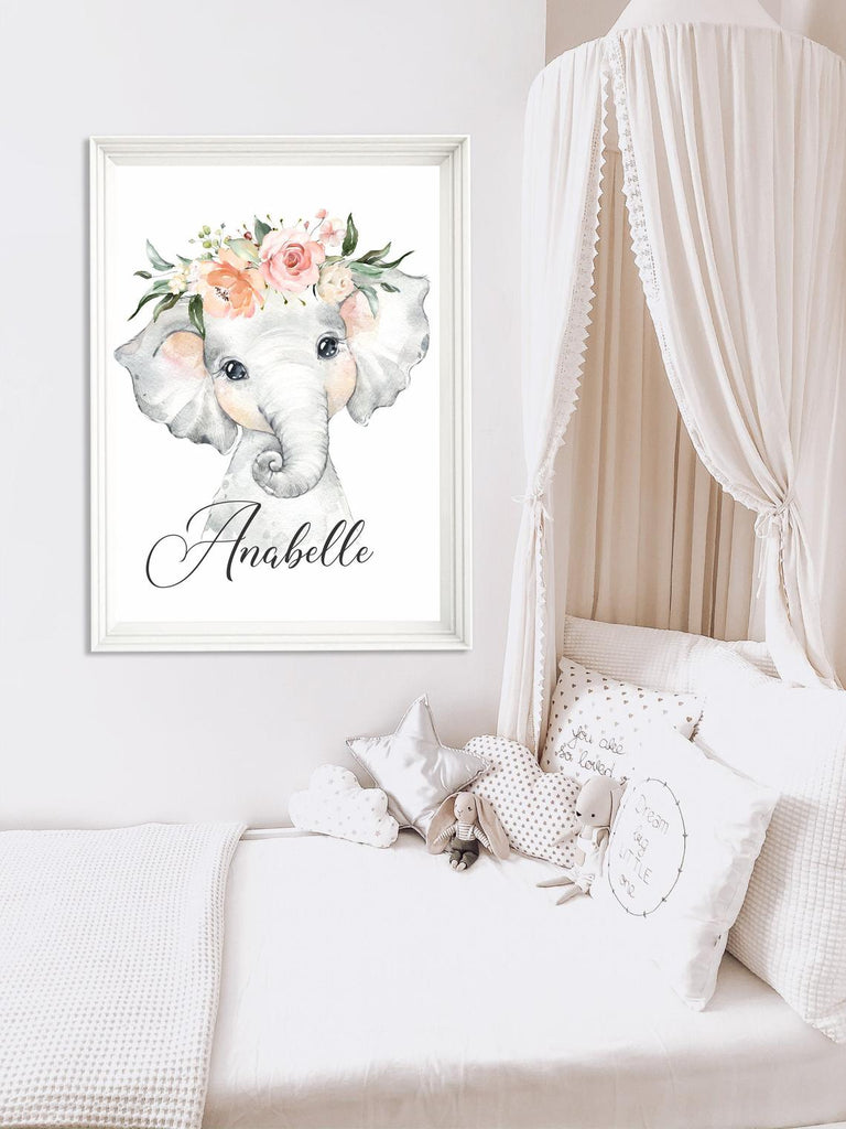 Nursery Wall Art Elephant - Nursery Elephant Wall Decor - Girl Nursery Room Print