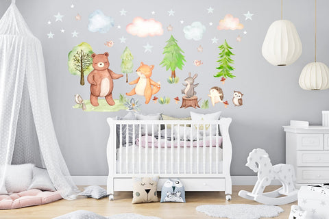 Cute Forest Animals - Baby Room Decals - Woodland Themed Nursery Room - Kids Room Decals - Removable and Reusable - 100% Eco-Friendly Decals